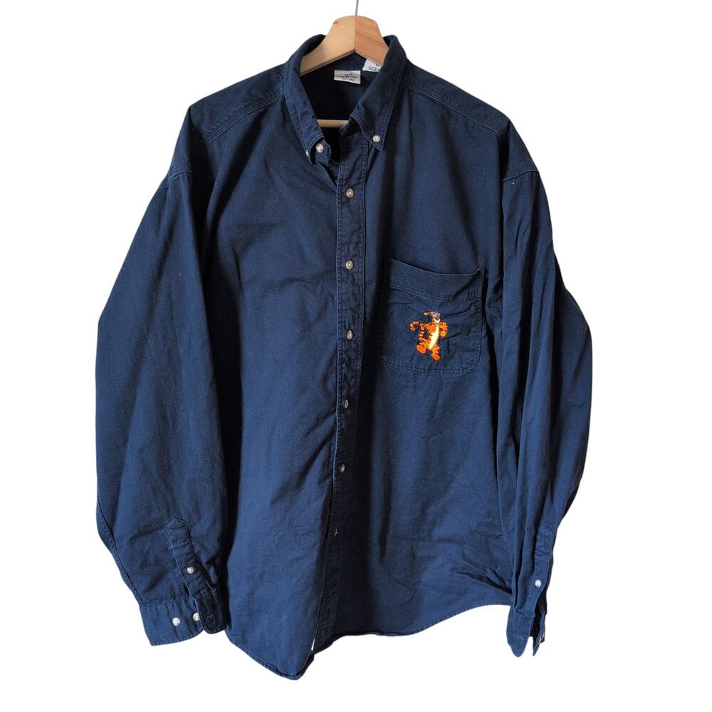Vintage Disney Store Tigger Pooh Button-Up Shirt - Unisex XL - Navy Blue 90s Y2K